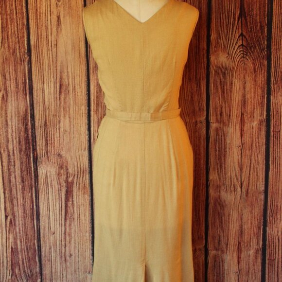 Vintage 1950s Dress With Jacket and Belt, 3 Piece Lampl Gold Linen Sundress - Picture 7 of 10